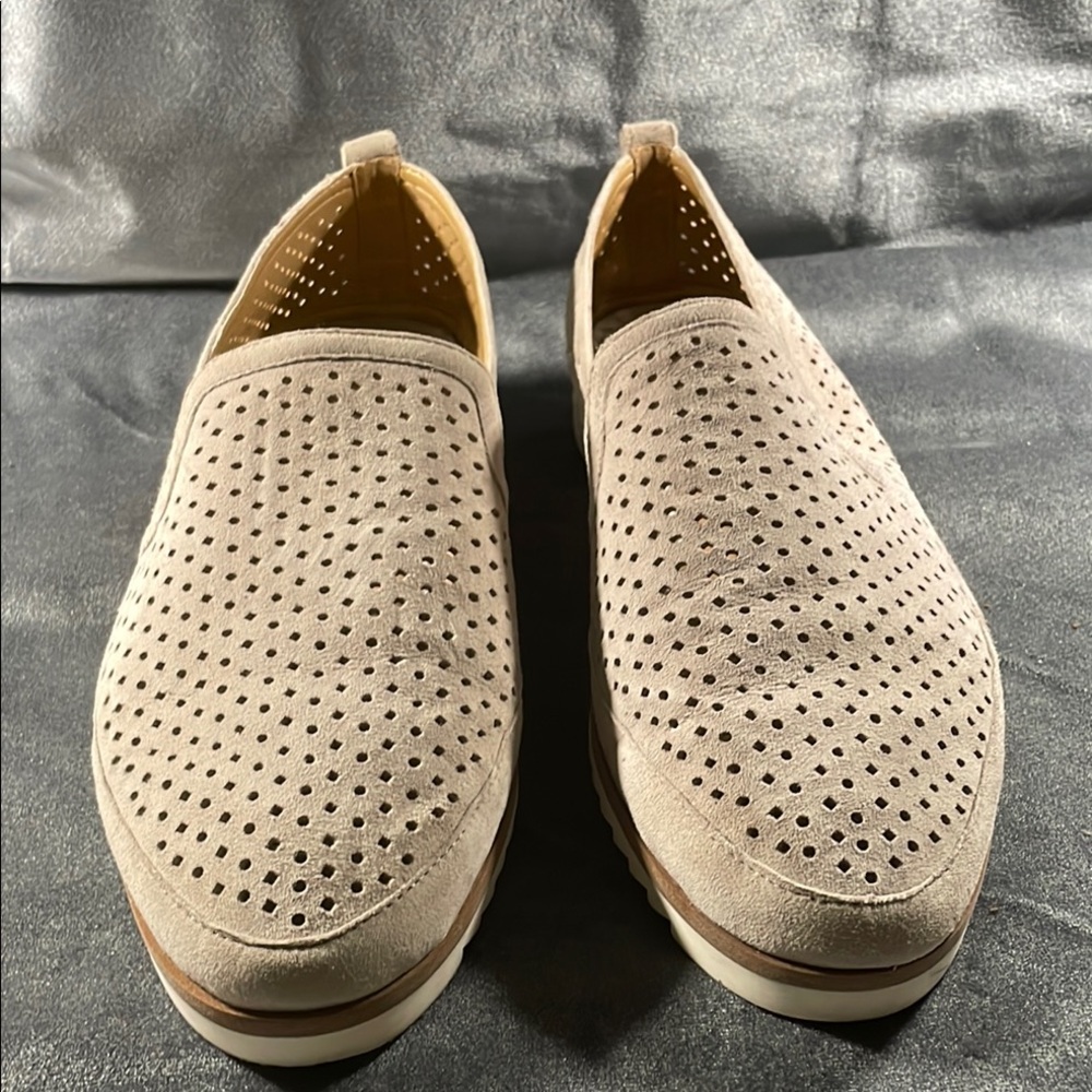 Franco Sarto Tan Loafers Slip-Ons Perforated Design